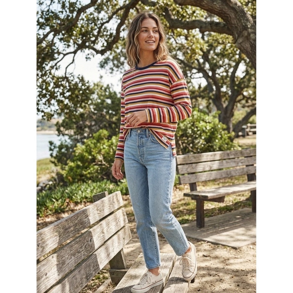 Marine Layer Striped Long Sleeve Tee Supima Cotton Modal Multi Color Small